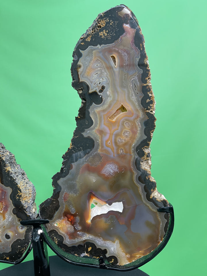 "SPREAD YOUR WINGS" Agate Matching Pair w Stand High Quality